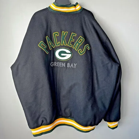 G-III Apparel NFL Green Bay Packer Black Reversible Men Wool Polyester Coat 6X